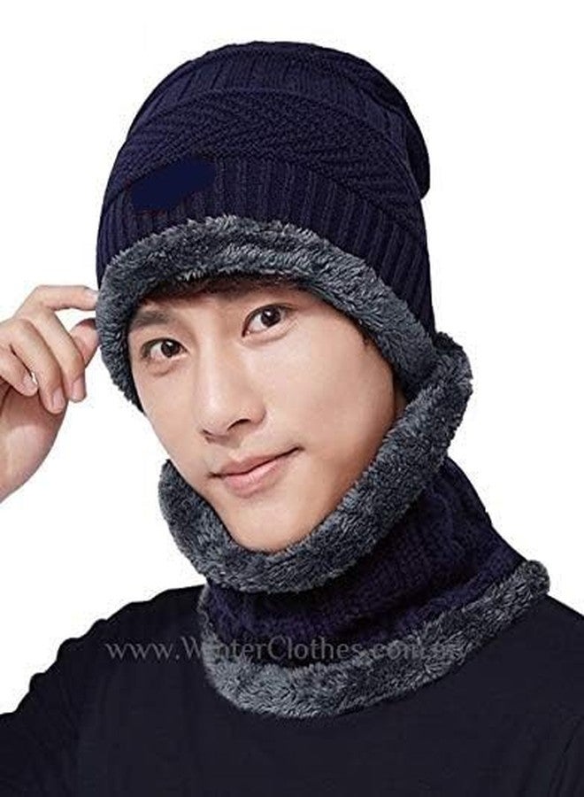 ANTIL'S Unisex Winter Woolen Cap Set Neck Scarf and Warm Beanie Cap (Blue Color) Free Size