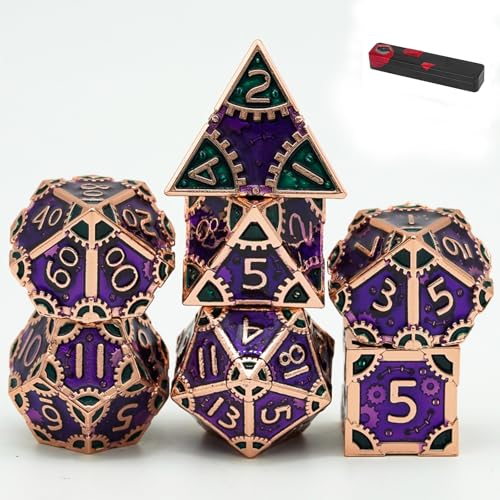 UDIXI Metal Dice Set DD 7PCS Steampunk Gear Metal DND Dice for Role Playing Games and Other Tabletop Game Purple - Image 1