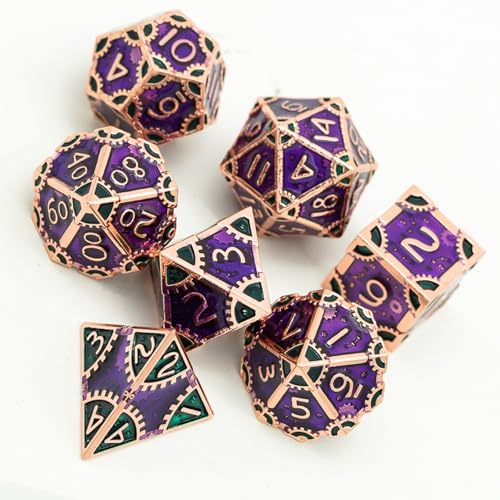 UDIXI Metal Dice Set DD 7PCS Steampunk Gear Metal DND Dice for Role Playing Games and Other Tabletop Game Purple - Image 5