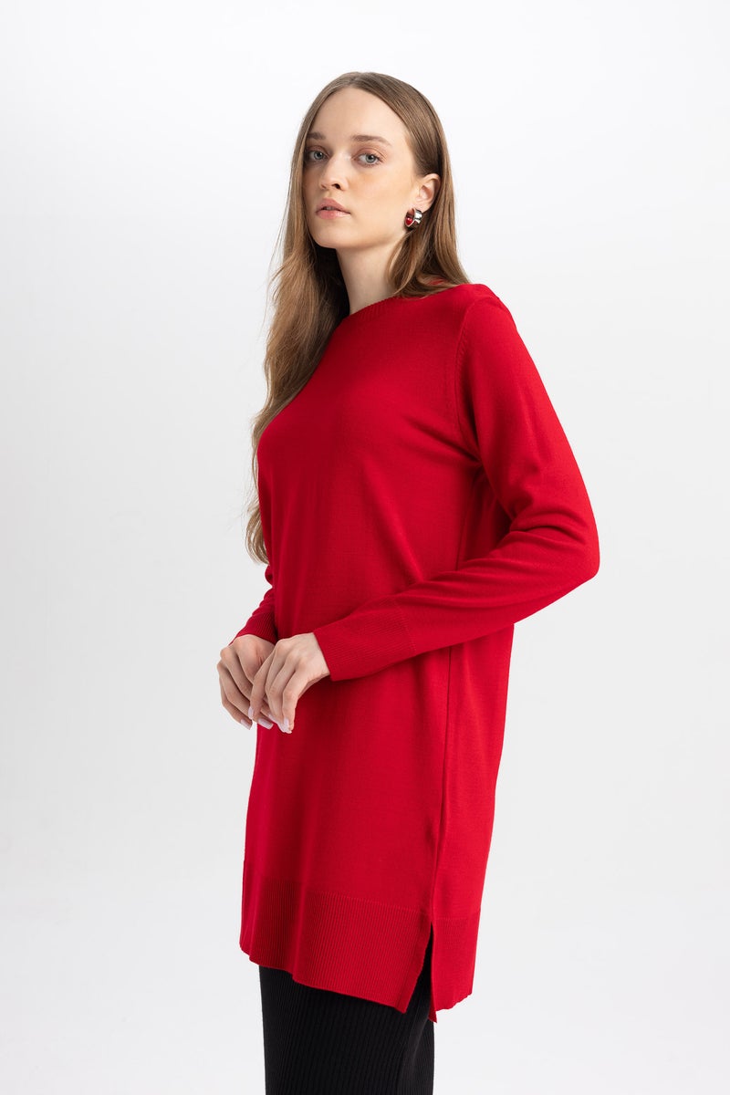 DeFacto Woman Regular Fit Crew Neck Slit Basic Pullover Tunic  - Image 2