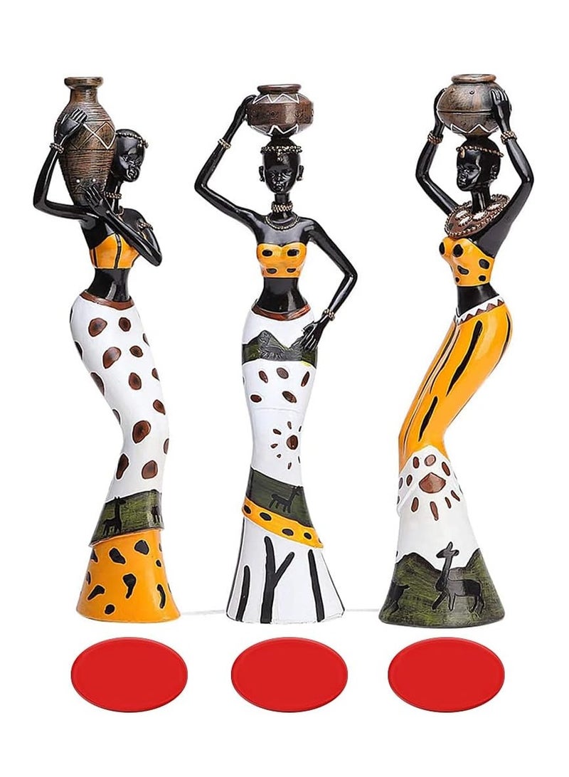 Rayberro 3 Pack African Sculpture,7.5" Women Figure Girls Tribal Lady Figurine Statue Decor Collectible Art Piece Human Decorative Home Black Figurines Creative Vintage Gift Crafts Dolls Ornaments - Image 1