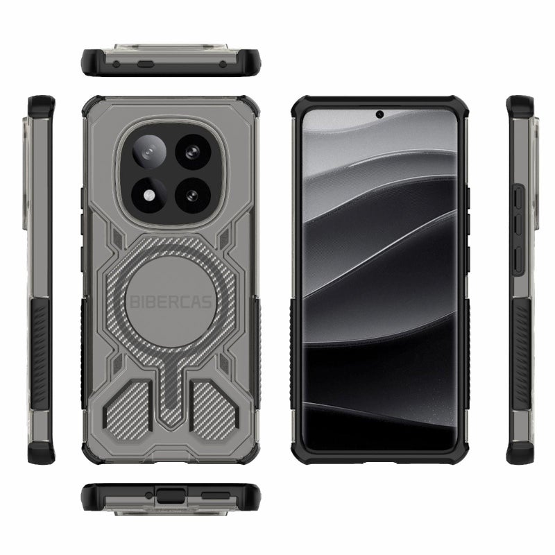 BIBERCAS For Redmi Note 14 Pro+ 5G Transparent Color Series Magsafe Air Bag Shockproof Phone Case(Black) - Image 2