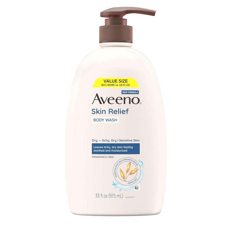 Aveeno Skin Relief FragranceFree Body Wash With Oat To Soothe Dry Itchy Skin Gentle SoapFree DyeFree For Sensitive Skin 975ml - Image 1