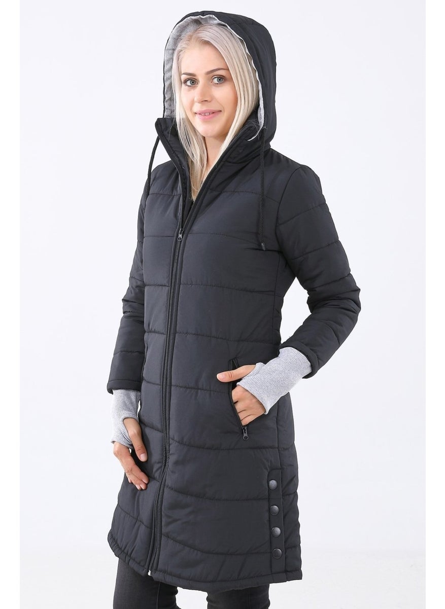 Barbora Winter Hooded Long Women's Puffer Coat TR805SIYAHH44  - Image 3