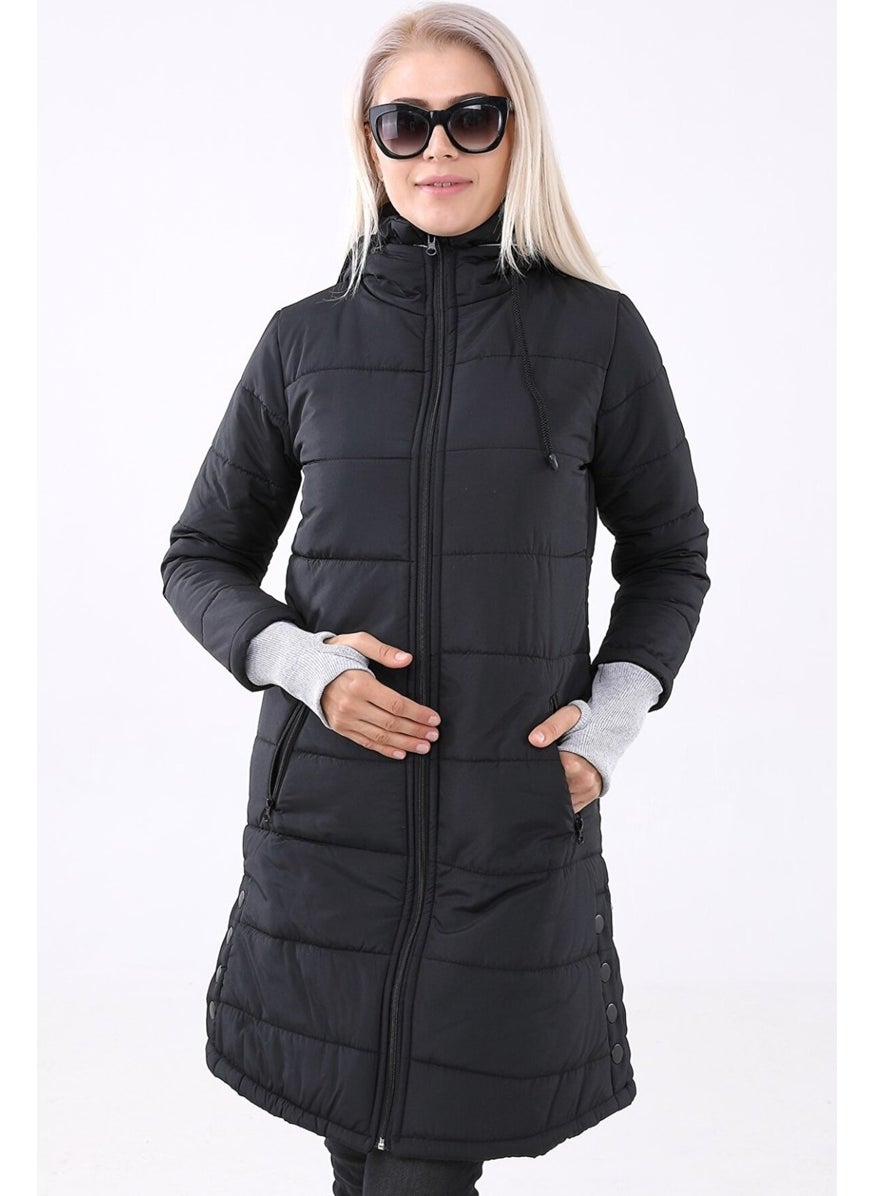 Barbora Winter Hooded Long Women's Puffer Coat TR805SIYAHH44  - Image 5