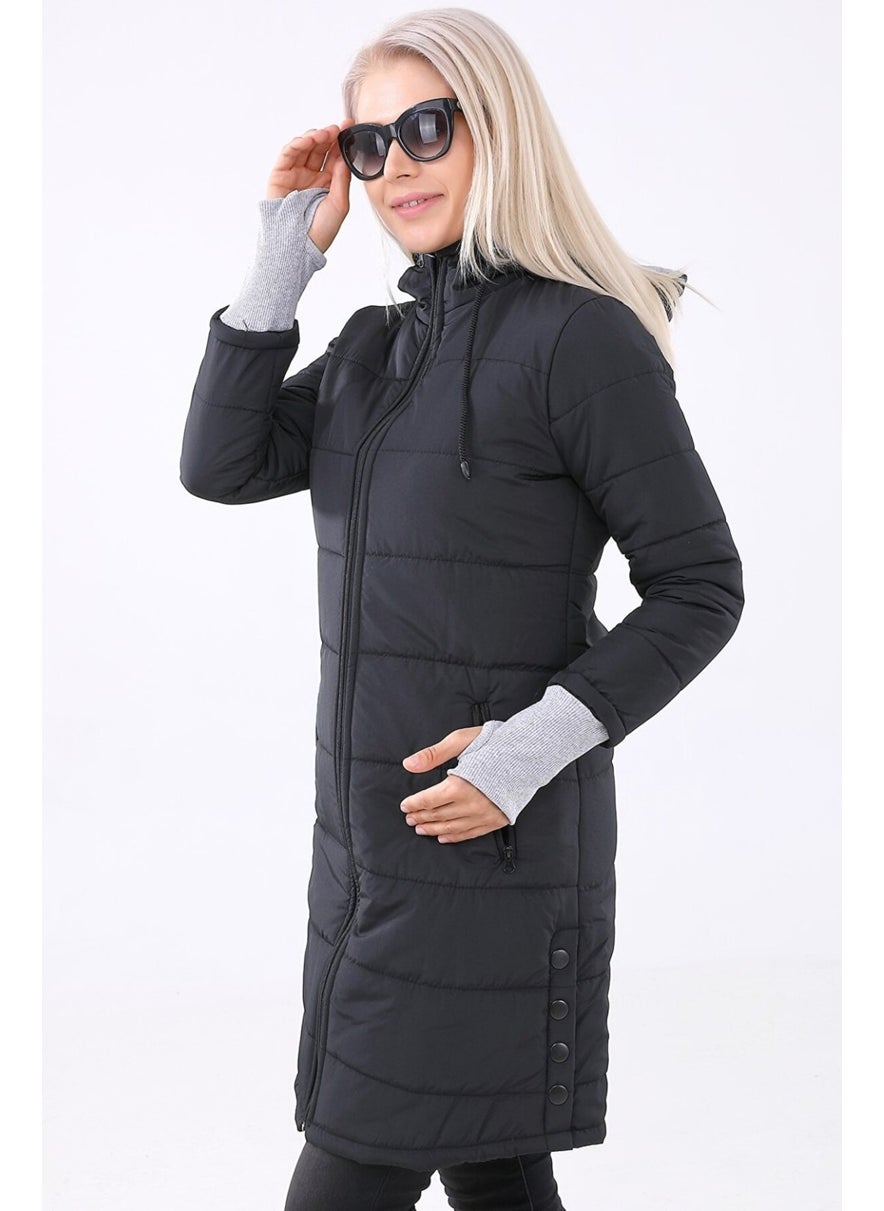 Barbora Winter Hooded Long Women's Puffer Coat TR805SIYAHH44  - Image 4