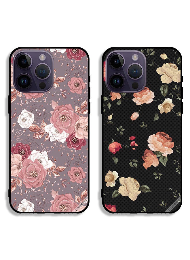 Covernex Two Cases For Apple iPhone 14 Pro Protective Covers Floral Wallpaper and Colorfull Lotus  - Image 1