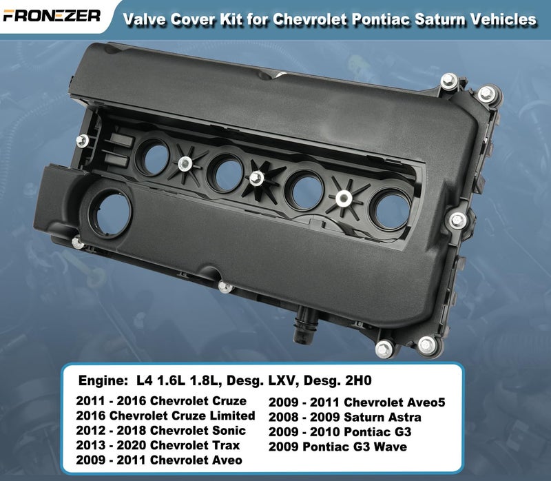 FRONEZER Engine Valve Cover with Gaskets Bolts Oil Filler Cap Compatible with 2011-2020 Chevy Cruze Sonic Trax Aveo, 2008-2009 Saturn Astra, 2009-2010 Pontiac G3 1.6L 1.8L Replace# 55558673 55564395 264-920 - Image 2