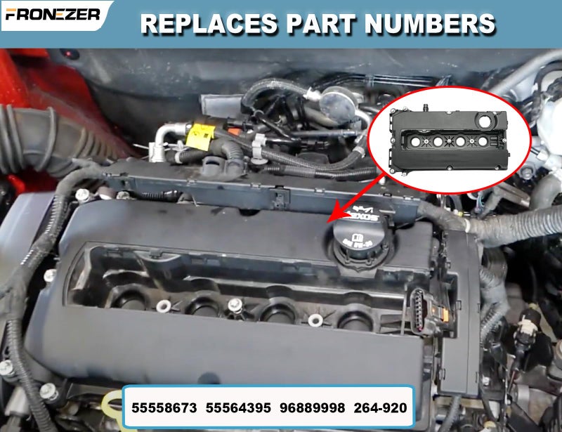 FRONEZER Engine Valve Cover with Gaskets Bolts Oil Filler Cap Compatible with 2011-2020 Chevy Cruze Sonic Trax Aveo, 2008-2009 Saturn Astra, 2009-2010 Pontiac G3 1.6L 1.8L Replace# 55558673 55564395 264-920 - Image 3