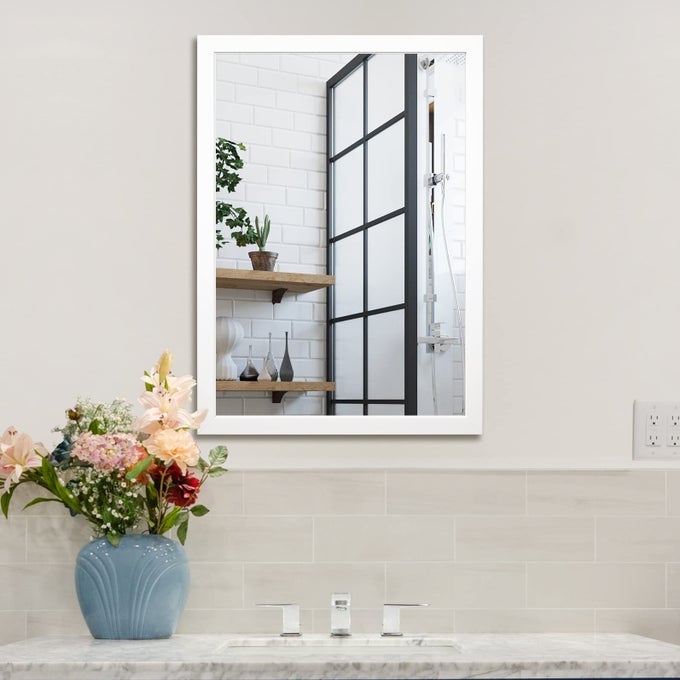 RECTANGULAR WALL MIRROR 20 X 28 BATHROOM MIRROR FRAMED WALL MIRROR FOR LIVING ROOM VANITY WHITE