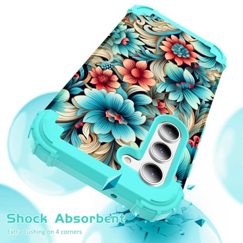 SleekCover for Galaxy S23 Plus Case,3 in 1 Floral Pattern Heavy Duty Shockproof Protection Soft Silicone Rubber Bumper+Hard Plastic Hybrid Protective Cover for Samsung Galaxy S23 Plus 6.6",Blue Flower - Image 4