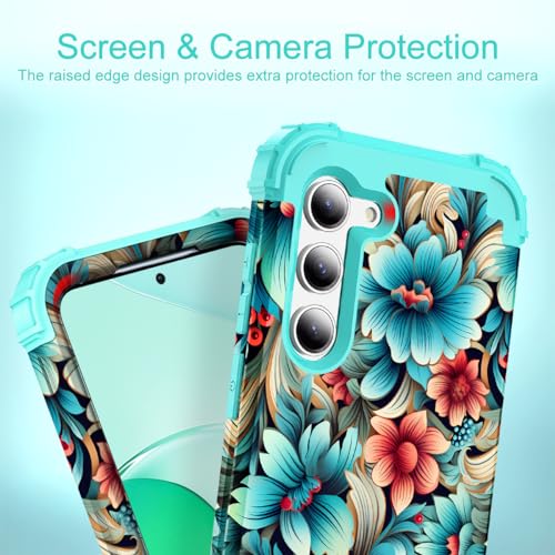 SleekCover for Galaxy S23 Plus Case,3 in 1 Floral Pattern Heavy Duty Shockproof Protection Soft Silicone Rubber Bumper+Hard Plastic Hybrid Protective Cover for Samsung Galaxy S23 Plus 6.6",Blue Flower - Image 5