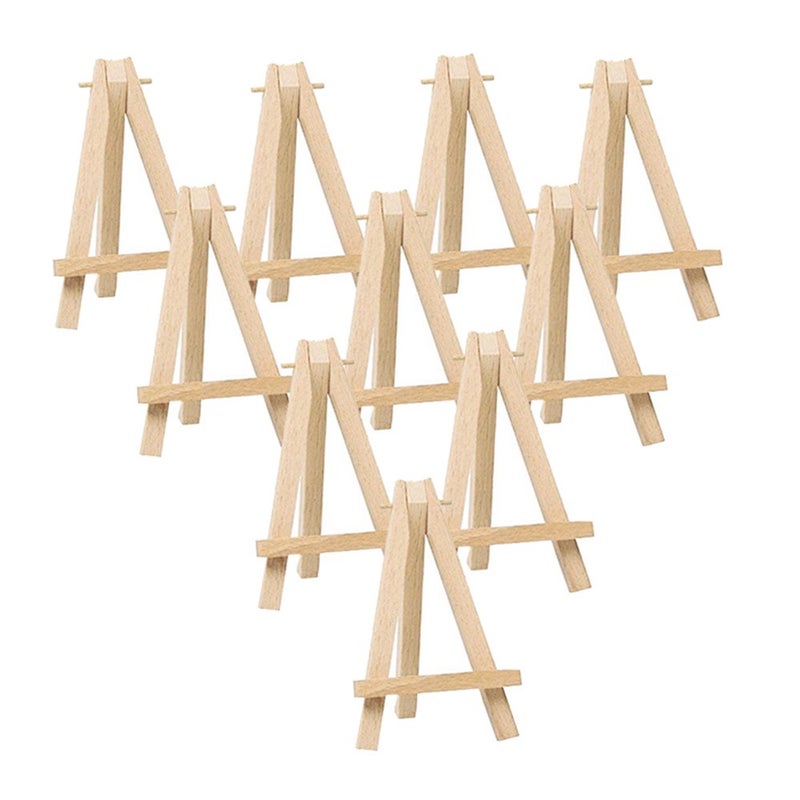 Mayitr 10pcs Wooden Artist Easel Triangle Cards Stand Display Wedding 6 inch Artist Tripod Tabletop Holder Stand Painting Party Kids Crafts Oil Acrylic Paints Signs Photos