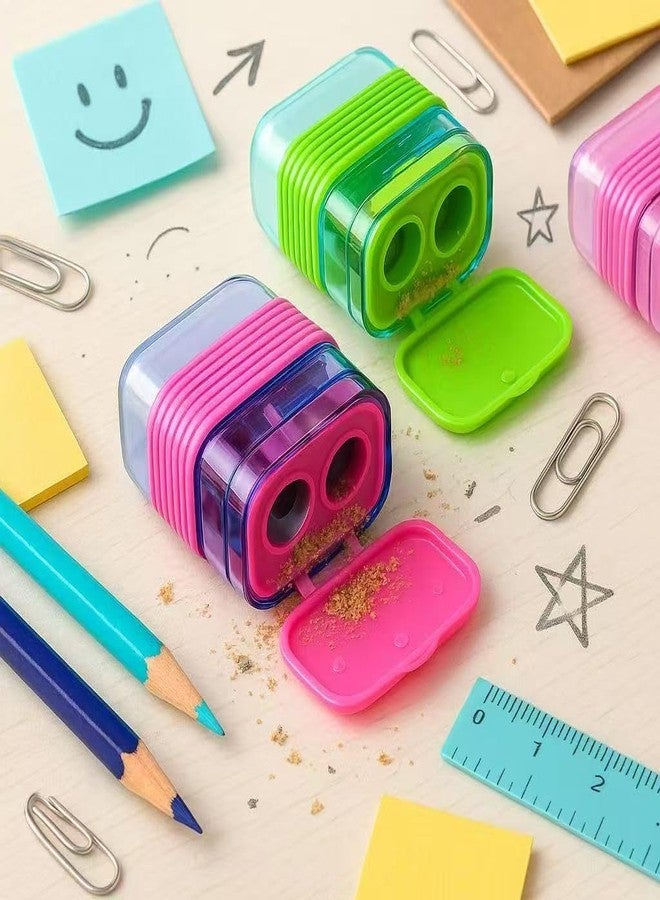 Ouksma Set of 6 Dual-Hole Pencil Sharpeners with Erasers for School, Office and Art Supplies (Green/Pink/Purple,6) - Image 3
