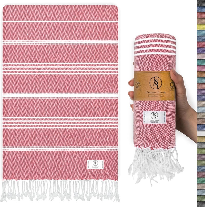 Ossano Cute Beach Towel - Quick Dry & Sand Free, Oversized (39" x 71"), Versatile, Perfect as Yoga Mat, Pool Towel, Turkish Towel, or Picnic Blanket - Coral - Image 1