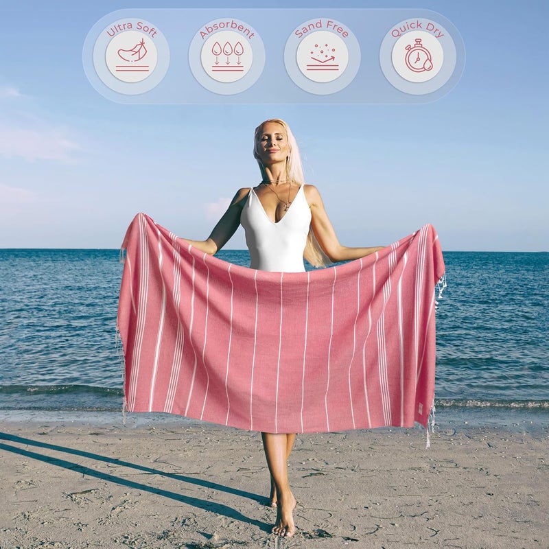 Ossano Cute Beach Towel - Quick Dry & Sand Free, Oversized (39" x 71"), Versatile, Perfect as Yoga Mat, Pool Towel, Turkish Towel, or Picnic Blanket - Coral - Image 2