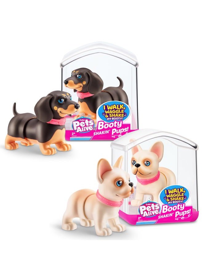 Pets Alive كلاب تهتز (فرنسي ودشهند) من زورو - عبوة 2 من ألعاب الكلاب التفاعلية الصغيرة التي تمشي، وتتحرك، وتهتز، لعبة جرو إلكترونية للأطفال والفتيات - Image 1