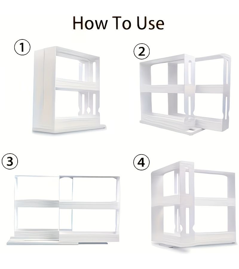 Double Layer Rotatable And Expandable Seasoning Storage Rack White Durable Plastic No Dead Corners For Picking Up No Installation Required Multilayer Kitchen Countertop Organizer - Image 3