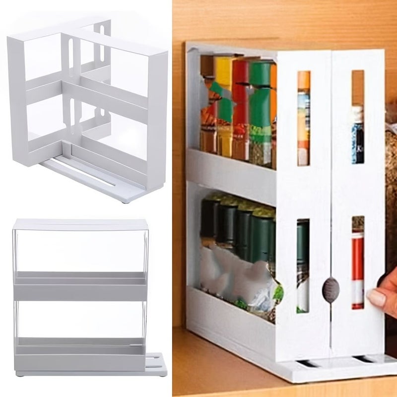 Double Layer Rotatable And Expandable Seasoning Storage Rack White Durable Plastic No Dead Corners For Picking Up No Installation Required Multilayer Kitchen Countertop Organizer - Image 5