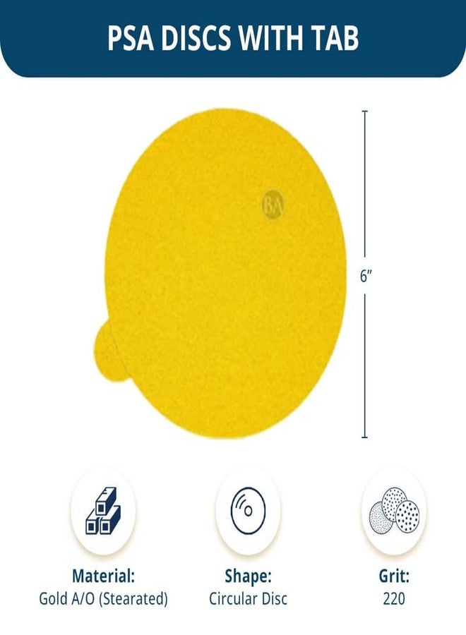 كاشطة القياس أقراص صنفرة Benchmark Abrasives مقاس 6 بوصات PSA Gold Adhesive DA حبيبات أكسيد الألومنيوم مصممة لمزج الأسطح وصنفرة الحواف وإزالة المخزون العام وصنفرة مدارية (عبوة من 50 قطعة) - حبيبات 220 - Image 5
