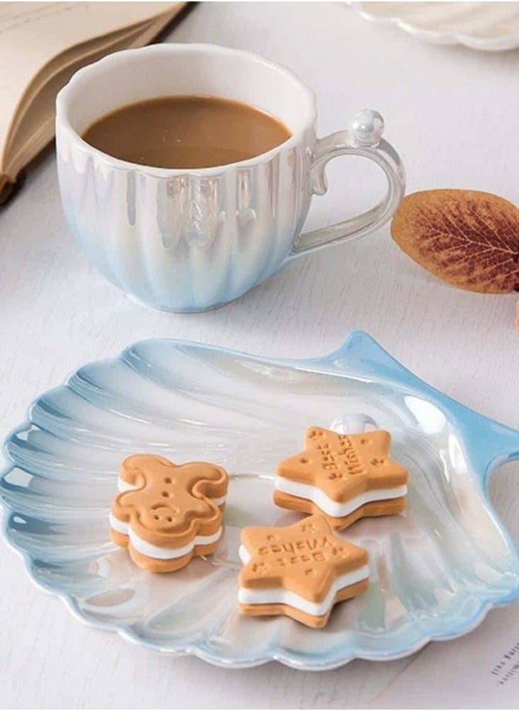 NIBEMINENT Ceramic Tea Cups and Saucers, 240ml Porcelain Coffee Cup, Pearly Shells Design, British Latte Cups, for Serving Latte, Macchiato, espresso, Gift Weddding, Birthday, Anniversary  - Image 4