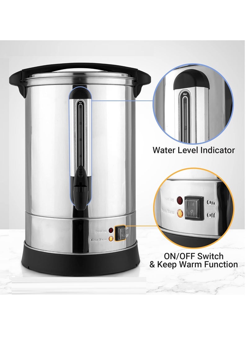 REFURA - Water Urn Boiler, 30 Litre Capacity Making Up To 100 Cups In One Use, Stainless Steel, Lockable Lid, External Water Gauge And Cool Touch Handles For Safety, 2500W Silver RE-11613 - Image 1
