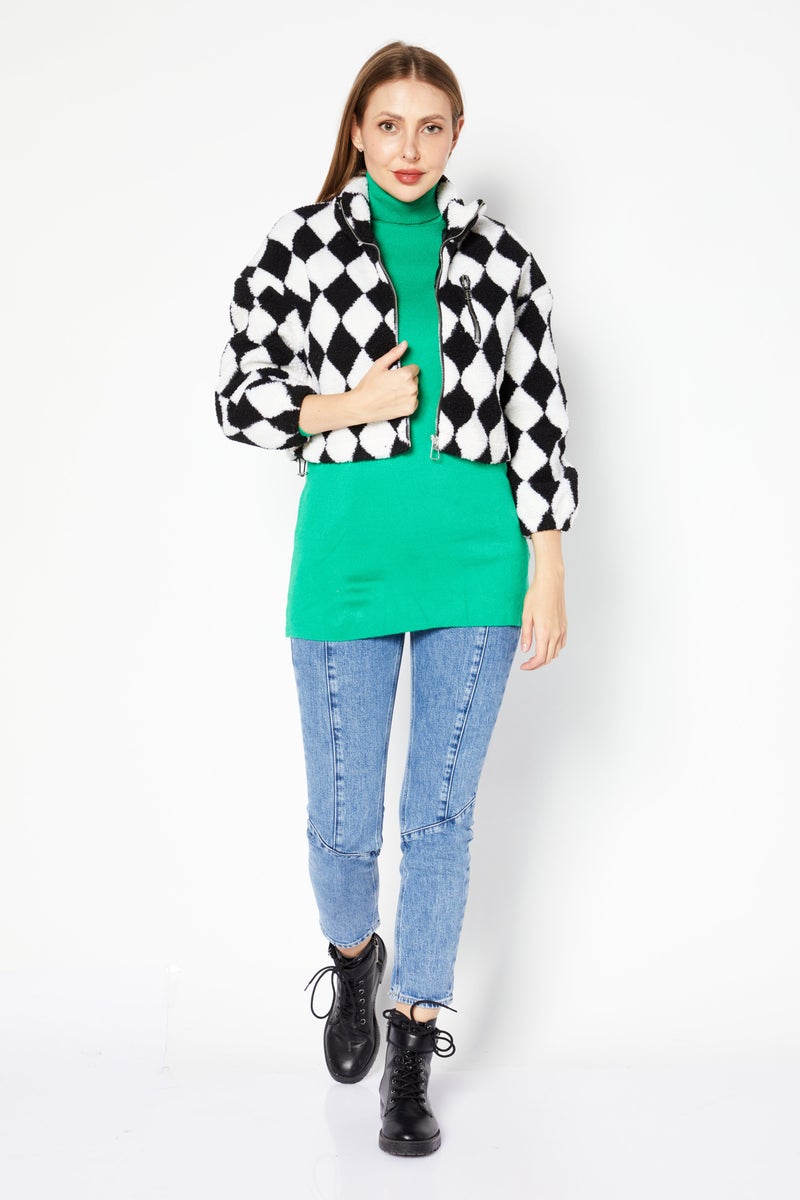 Don't Call Me Jennyfer Women High Neck Faux Fur Jacket Shirts, White  - Image 2