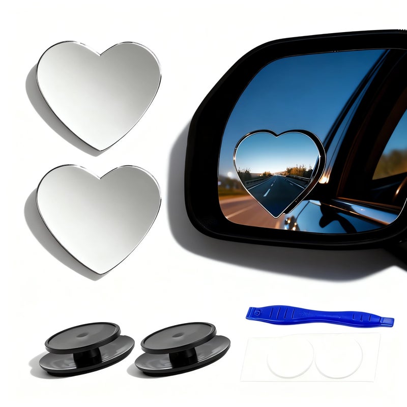 MARLBSTON 2 pcs Blind Spot Mirrors, 2" Heart Shaped HD Glass Convex 360Â° Wide Angle Side Rear View Mirror with ABS Housing for Cars SUV and Trucks, Chrome Heart shape, Pack of 2 - Image 1