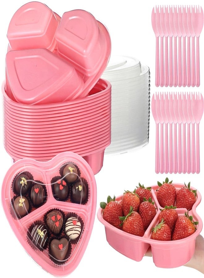 Layhit 20 Pcs Heart Containers Plastic Food Storage Containers with Lids Heart Shaped Disposable Dessert Lunch Box for Kitchen Restaurant Fruit Vegetable (Pink) - Image 1