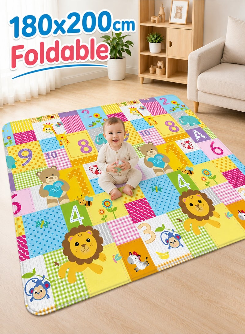 Baby Play Mat 180x200cm Foldable PE Foam Crawling Mat Double-Sided Kids Activity Floor Mat Soft Play Carpet for Babies Toddlers Indoor Nursery Playroom
