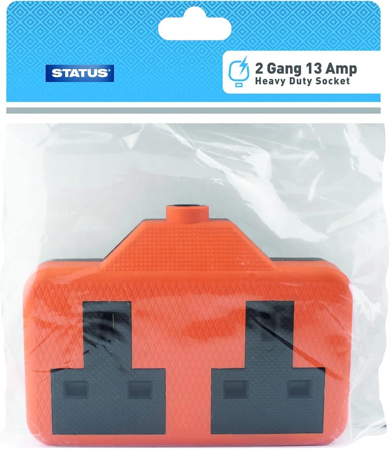 Rubber Socket Block | Orange 2 Gang 2 Way Double Socket | 13A Heavy Duty | Re-Wireable | S2G13AORSB6