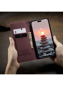 CaseMe iPhone 15 Plus Leather Case Wallet Flip Cover Card Slots Magnetic Closure Stand Phone Holder Function Fold Shockproof Protective Full Protection Anti-drop Anti-scratch Accessory For iPhone 15 Plus  - Image 5