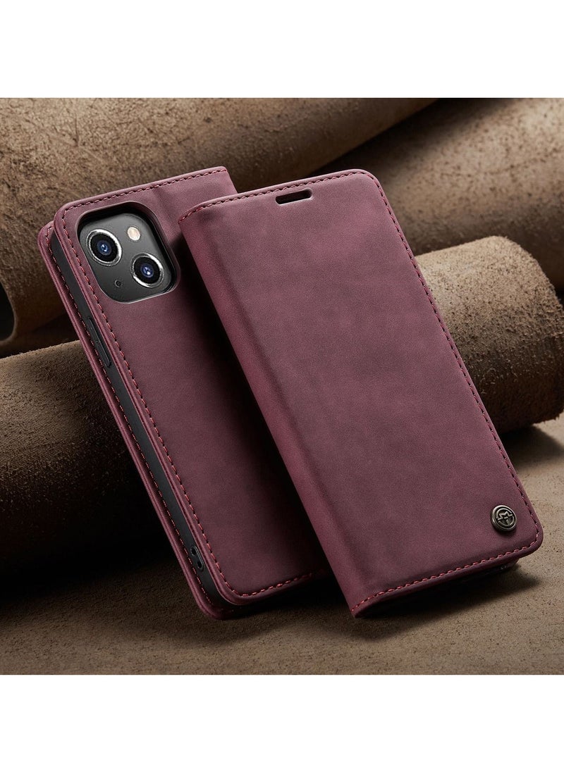 CaseMe - iPhone 15 Plus Leather Case Wallet Flip Cover Card Slots Magnetic Closure Stand Phone Holder Function Fold Shockproof Protective Full Protection Anti-drop Anti-scratch Accessory For iPhone 15 Plus - Image 1