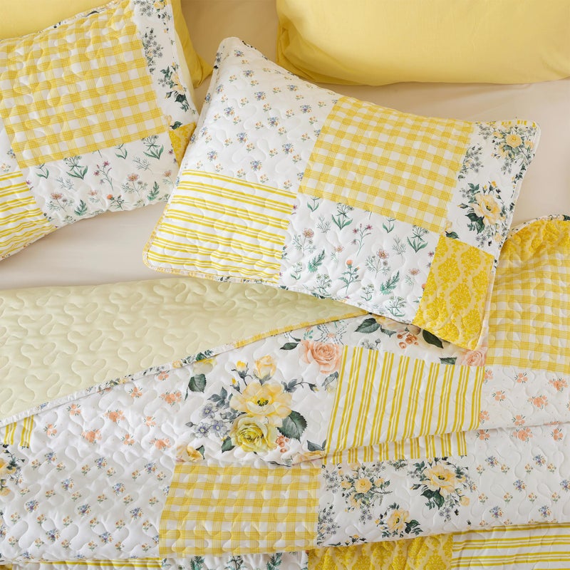 YIKUSH Quilt Sets King Size Floral Quilt Set 3 Pieces Bedding Set Bedspreads Yellow Comforter Blanket with 2 Pillow Cases- Ultra Soft Floral Coverlet with Printed Pattern 104in.x 90in. - Image 3