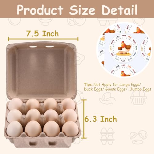 LayHyand 50 Pcs Vintage Egg Cartons with Labels, Square Dozen Egg Basket Blank Natural Paper Pulp, Classical 3x4 Style Holds Up to One Twelve 12 Count Chicken Eggs, Sturdy Eggs Box with Stickers - Image 4