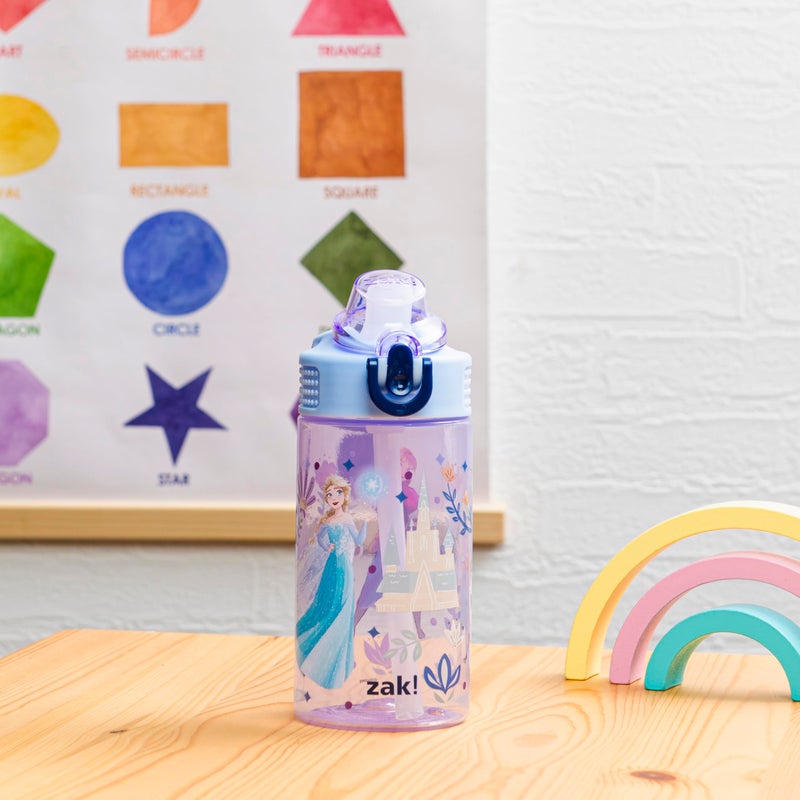 Zak Designs Disney Frozen Sage Kids Water Bottle For School or Travel, 16oz Durable Plastic Water Bottle With Straw, Handle, and Leak-Proof, Pop-Up Spout Cover (Anna, Elsa, Olaf) - Image 3