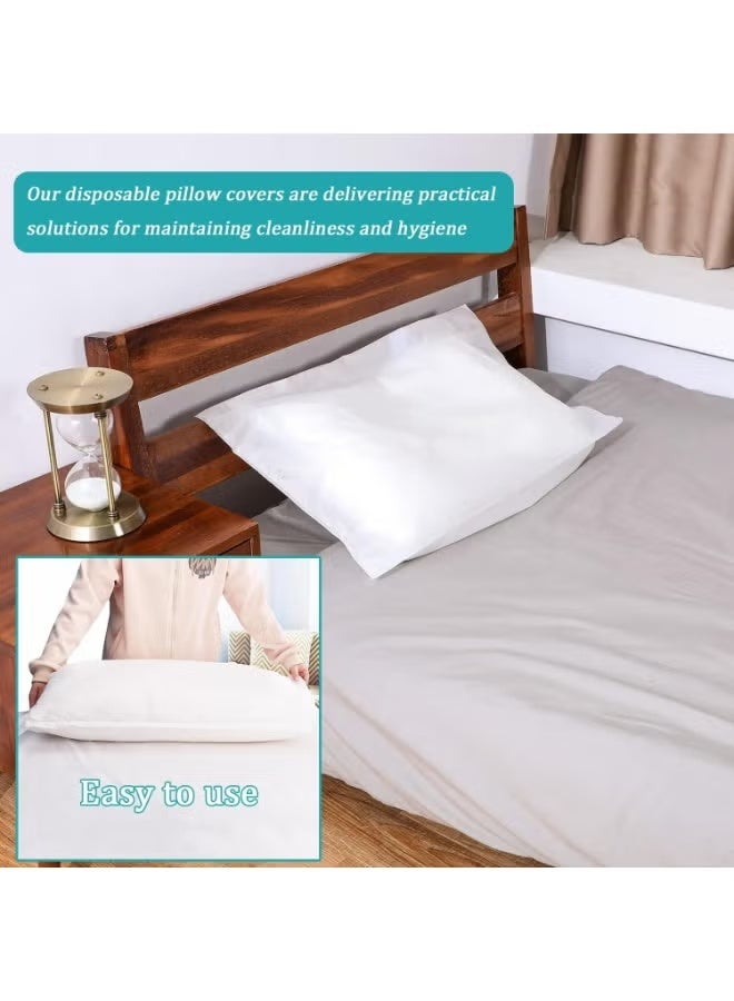 10 Pcs Disposable Pillow Case Covers, White Pillowfor Hotels Single Use Pillowcase, Non Woven Pillow Covers, Disposable Portable Bedding for Travel, Disposable Home Bedding Supplies - Image 2