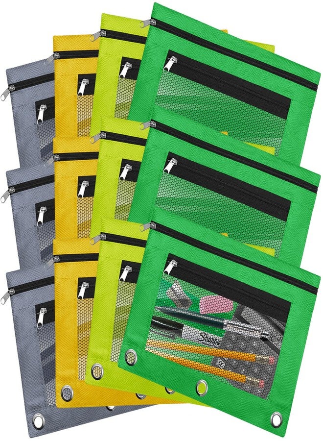 EXTRIC 3 Ring Binder Pencil Pouch with Clear Window, 12 Pack Pencil bags, 4 Color set, Durable Zippered Pouch with 2 Pockets for School Supplies - Image 1