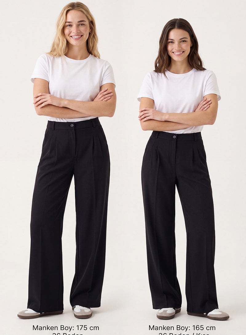 trendyol Black Pleated Wide Leg/Wide Leg Woven Pants Twoaw25Pl00109 Palazzo - Image 3