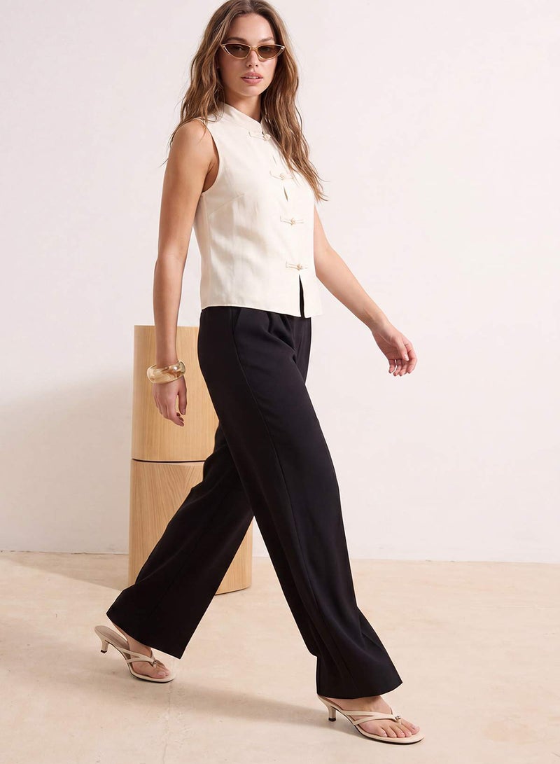 trendyol Black Pleated Wide Leg/Wide Leg Woven Pants Twoaw25Pl00109 Palazzo - Image 1