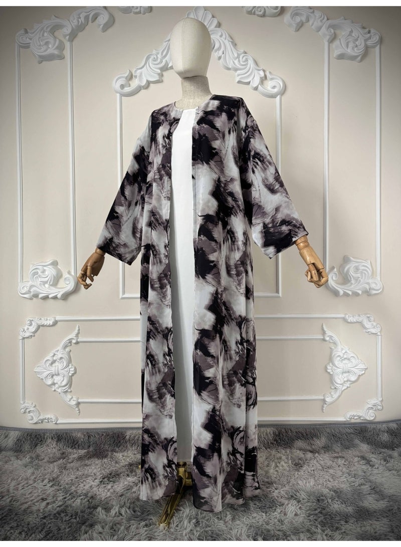 Women Printed Open Abaya, Kimono Long Sleeve Loose Maxi Outerwear - Image 3