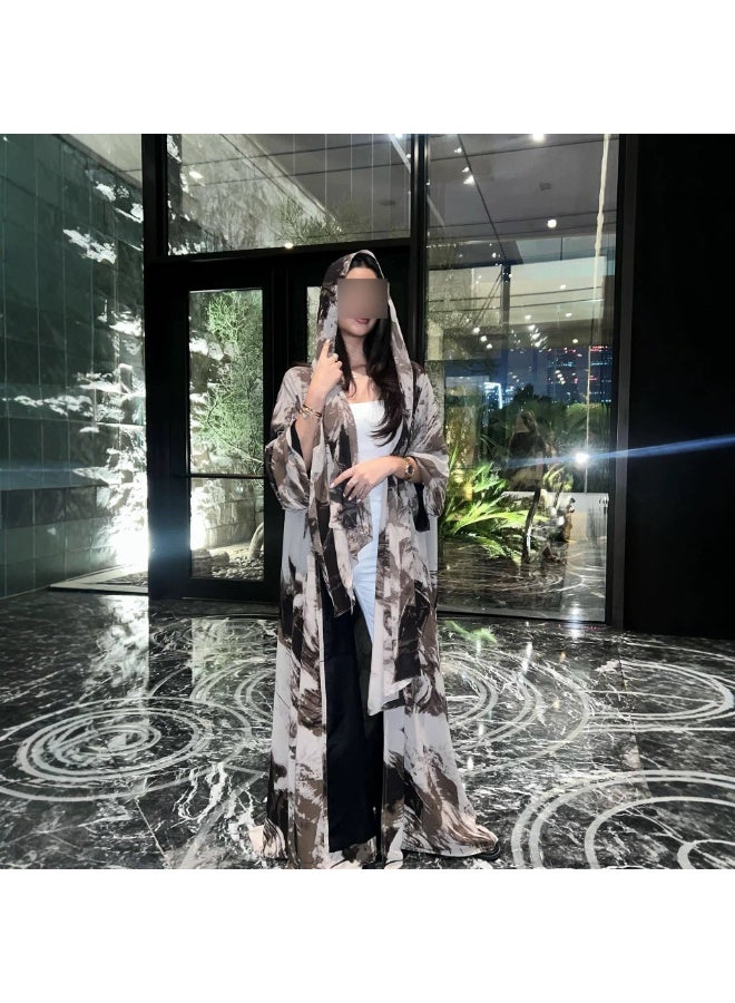 Women Printed Open Abaya, Kimono Long Sleeve Loose Maxi Outerwear - Image 1