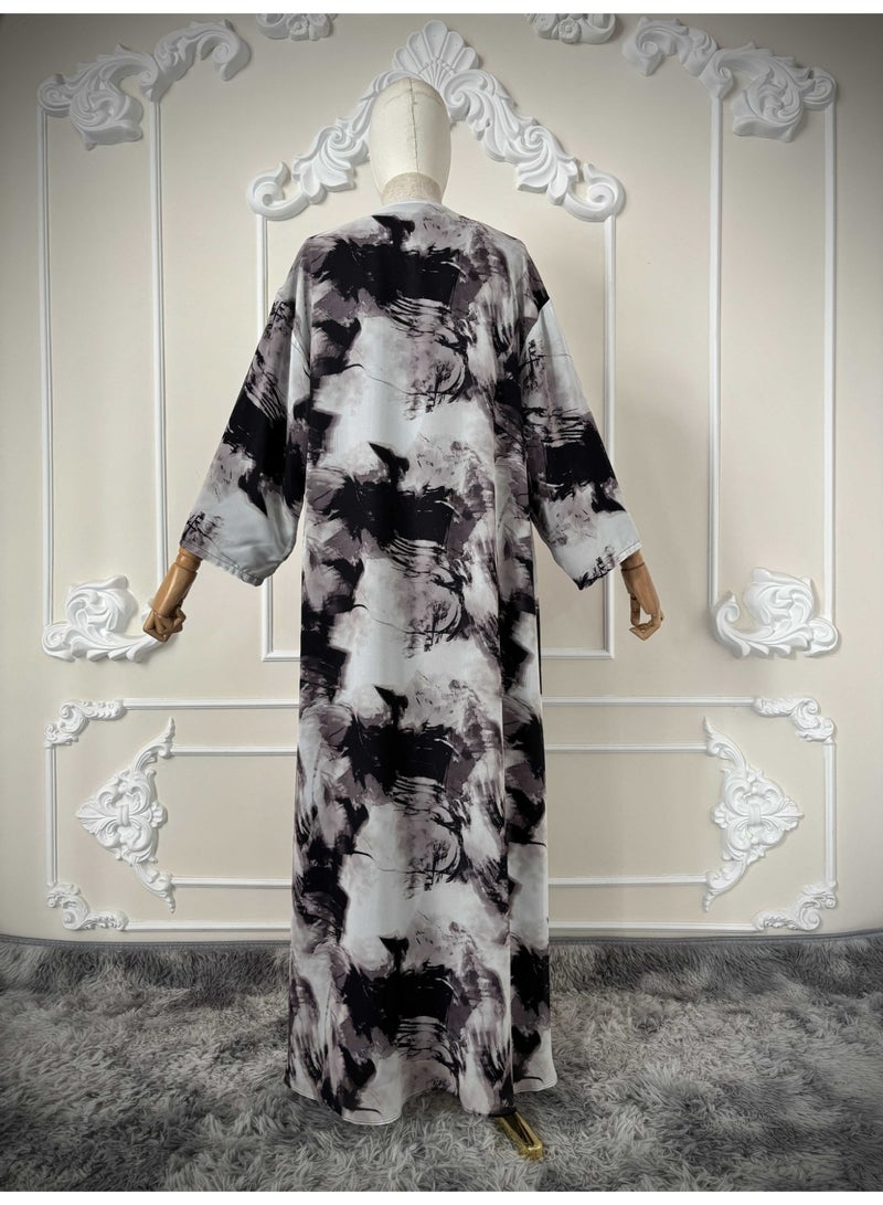 Women Printed Open Abaya, Kimono Long Sleeve Loose Maxi Outerwear - Image 2