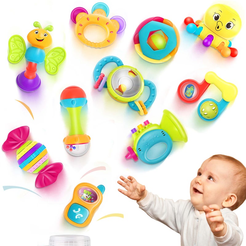 iPlay, iLearn 10pcs Baby Rattles Toys Set, Infant Grab Shake Rattle, Easy Hold Sensory Teether, Babies Development Learning Music Toy, Newborn Shower Birthday Gift 1 2 3 4 5 6 7 9 10 12 Month Boy Girl - Image 1