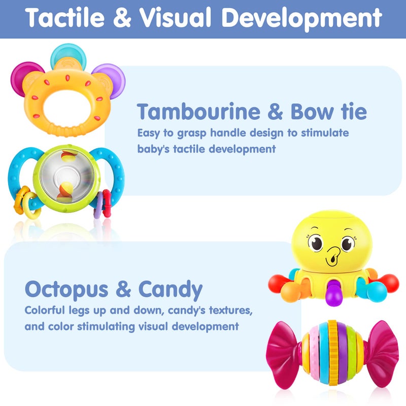 iPlay, iLearn 10pcs Baby Rattles Toys Set, Infant Grab Shake Rattle, Easy Hold Sensory Teether, Babies Development Learning Music Toy, Newborn Shower Birthday Gift 1 2 3 4 5 6 7 9 10 12 Month Boy Girl - Image 4