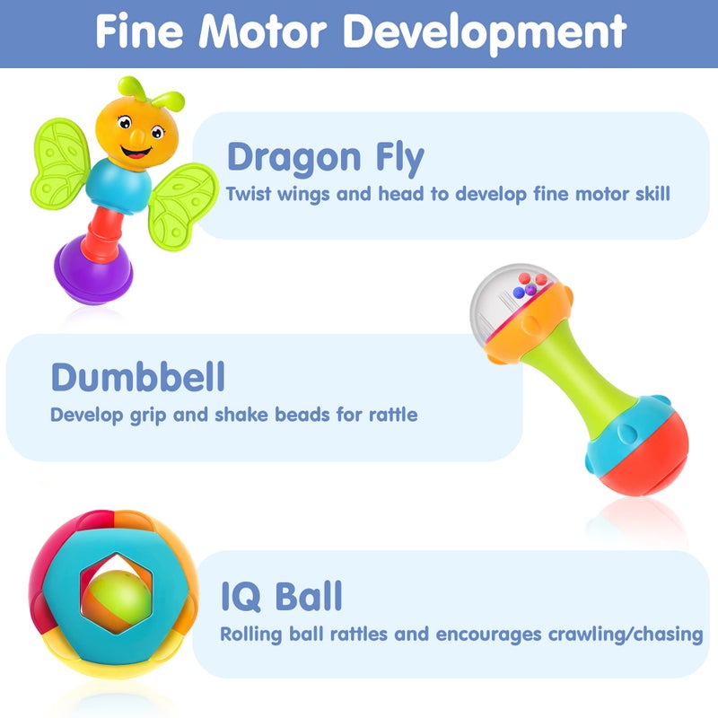 iPlay, iLearn 10pcs Baby Rattles Toys Set, Infant Grab Shake Rattle, Easy Hold Sensory Teether, Babies Development Learning Music Toy, Newborn Shower Birthday Gift 1 2 3 4 5 6 7 9 10 12 Month Boy Girl - Image 5