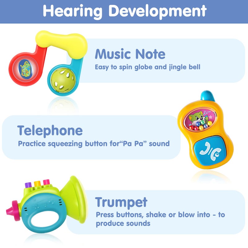 iPlay, iLearn 10pcs Baby Rattles Toys Set, Infant Grab Shake Rattle, Easy Hold Sensory Teether, Babies Development Learning Music Toy, Newborn Shower Birthday Gift 1 2 3 4 5 6 7 9 10 12 Month Boy Girl - Image 3