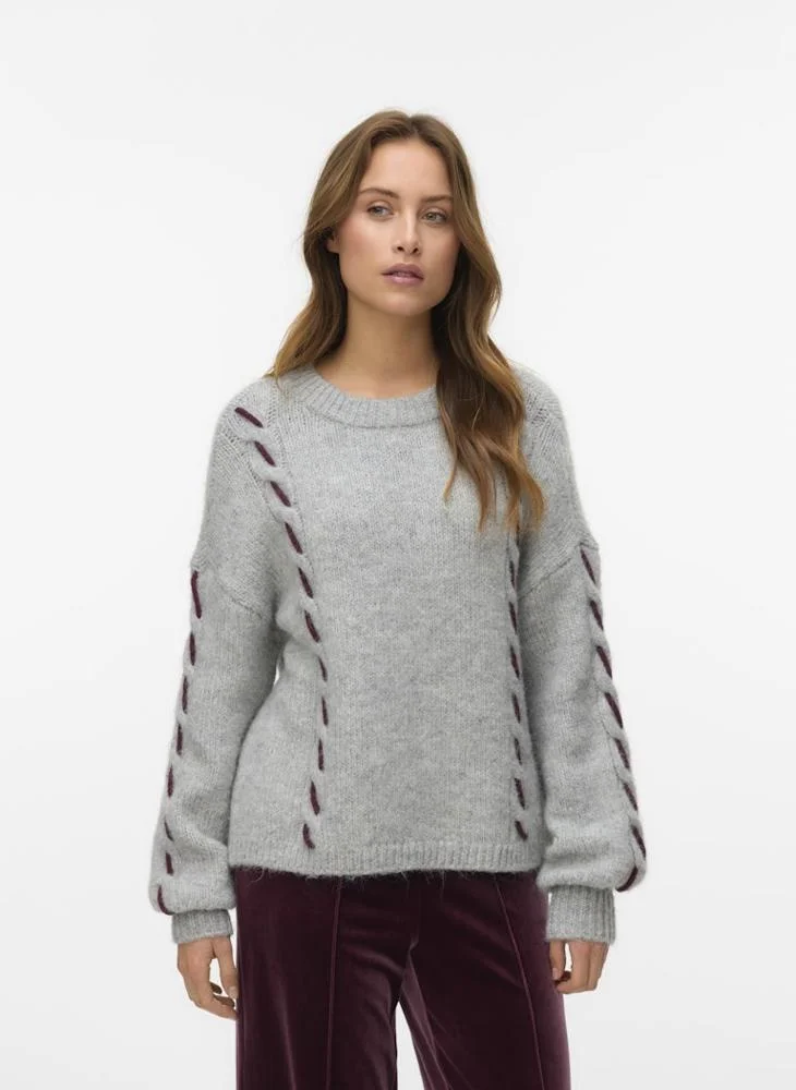 Vmilina Long Sleeve Crew-Neck Handstitch Pullover
