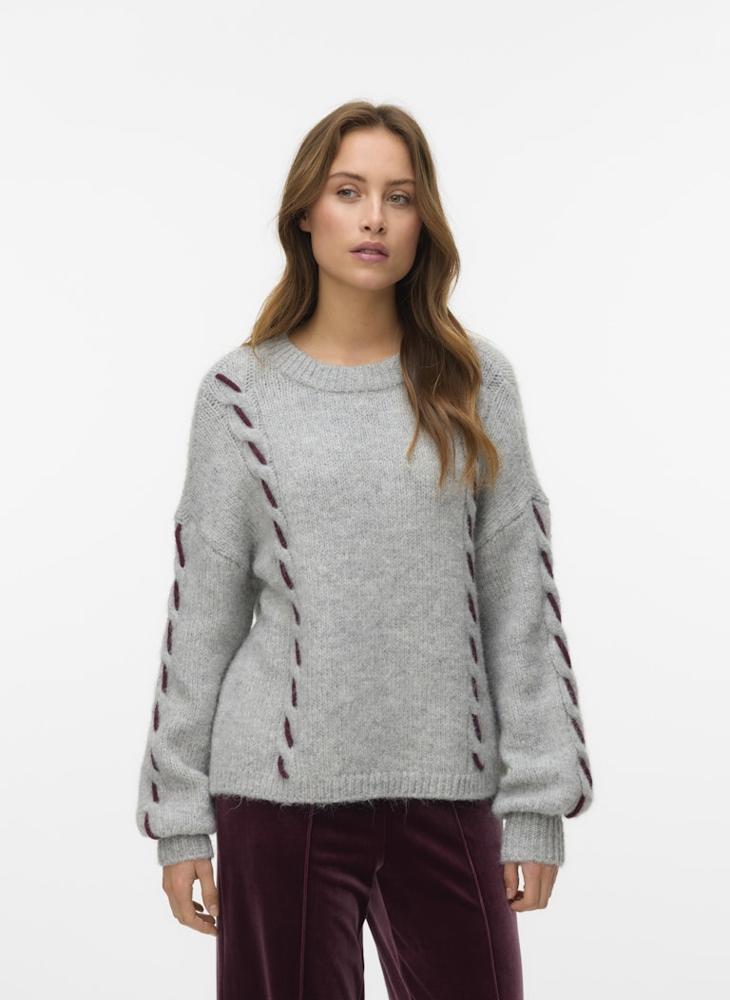 VERO MODA Vmilina Long Sleeve Crew-Neck Handstitch Pullover - Image 1