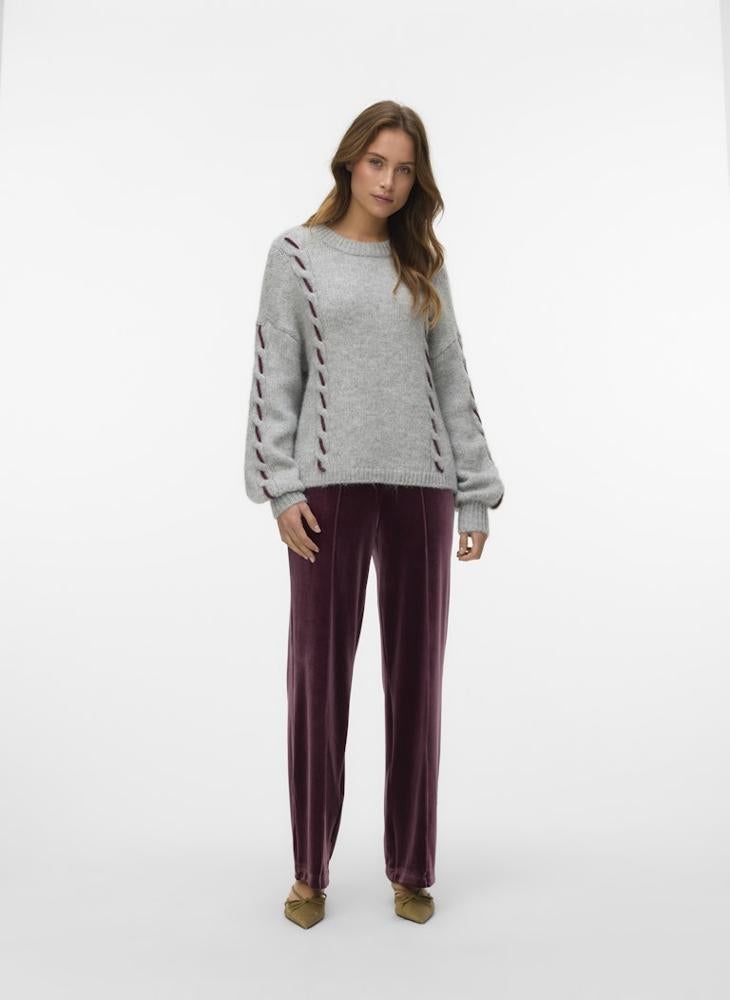 VERO MODA Vmilina Long Sleeve Crew-Neck Handstitch Pullover - Image 5
